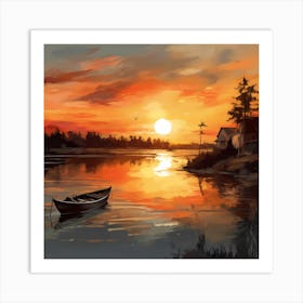 Sunset Over Peaceful Country Lake Art Print