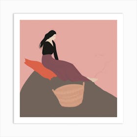 Woman Sitting On A Hill Art Print