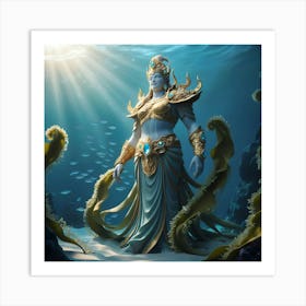 A Majestic Ancient Deity, Resplendent In Ornate, Gilded Armor And Adorned With Gemstones That Refract And Reflect The Soft, Ethereal Glow Of Celestial Light (3) Art Print