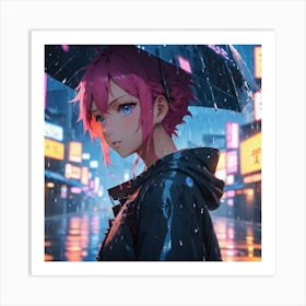 Anime Girl In Rain Art Print