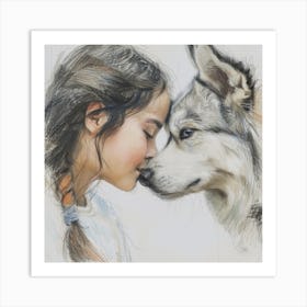 Girl And A Wolf Art Print