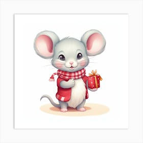 Cute Mouse With Gift 1 Art Print