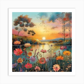 Sunset By The Lake 1 Art Print