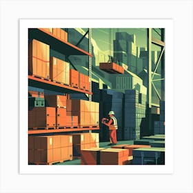 Illustration Of A Warehouse Art Print