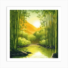 A Stream In A Bamboo Forest At Sun Rise Square Composition 44 Art Print
