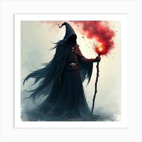 Black Magic Caster With Swirling Colors In A Watercolor Void 1 Art Print