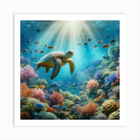 Turtle Swims In The Ocean Art Print