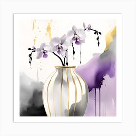 Orchids In A Vase Monochromatic Watercolor 1 Art Print