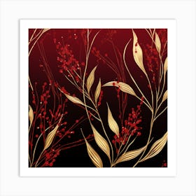 Gold Leaves On A Black Background Art Print