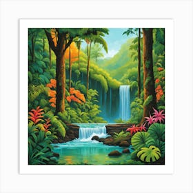 Waterfall In The Jungle 1 Art Print