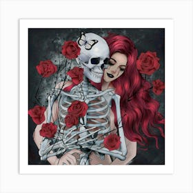 Skeleton And Roses Art Print