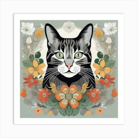 william morris Cat With Flowers 4 Art Print