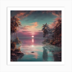 Sunset In The Palm Trees Art Print