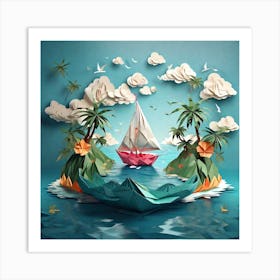 Leonardo Diffusion Xl A Sailboat Made Of Origami Paper Floatin 0 Art Print