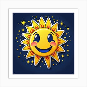 Lovely smiling sun on a blue gradient background 81 Art Print