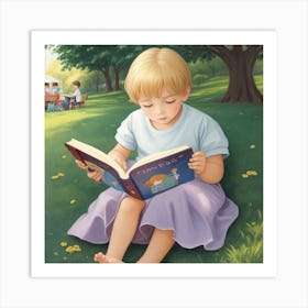 Little Girl Reads Art Print