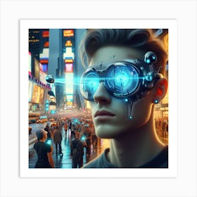 Futuristic Man In Glasses Art Print