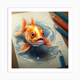 Goldfish Drawing 6 Art Print