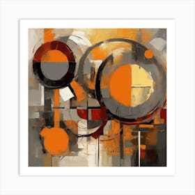 Neo Cubist Harmony Orange & Grey Abstraction (3) 1 Art Print