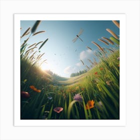 Meadow With Dragonfly Art Print