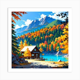 Autumn Cabin By The Lake 3 Art Print