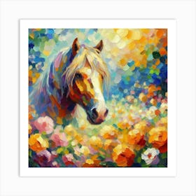 Horse Head In Flowers Impressionism Art Print