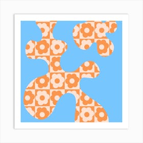 Abstract Floral Orange Blue Square Art Print