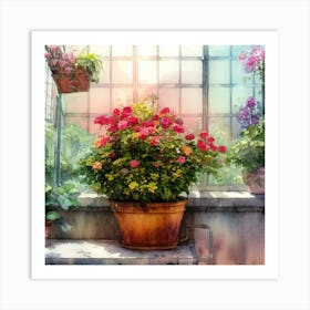 Watercolor Greenhouse Flowers 8 Art Print