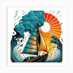 A sailing boat in the middle of the sea 5 Art Print