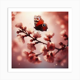 Cherry Blossoms With Butterfly Art Print