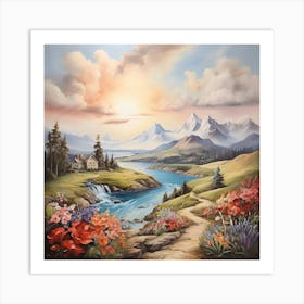 Sunset In The Mountains Art Print