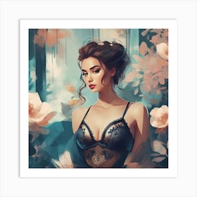 beautiful woman in lingerie and bra Art Print