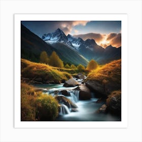 Mountain Stream At Sunset 2 Art Print