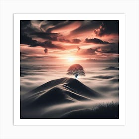 Lone Tree In The Fog Art Print