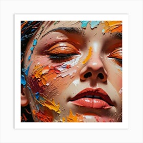 Woman With Colorful Paint On Her Face 2 Art Print