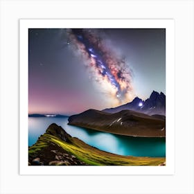 Night Sky Over Lake 1 Art Print