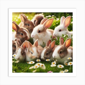 Cute Rabbits On The Grass Art Print