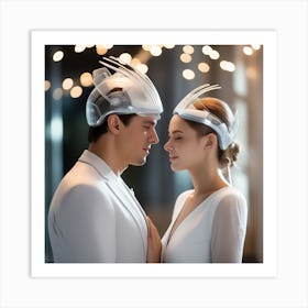 Couple In Futuristic Hats 1 Art Print