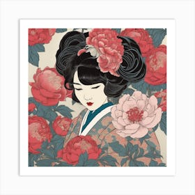 Peony Girl Art Print