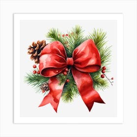 Christmas Wreath With Red Bow 2 Art Print