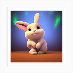 Cute White Bunny 3d Illustration Art Print