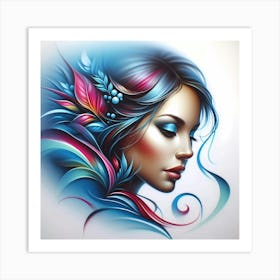 Girl With Colorful Hair 2 Art Print