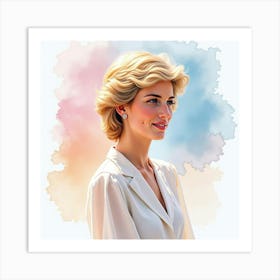 Watercolor Princess Diana Amidst An Ethereal Watercolor Sky 1 Art Print