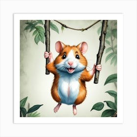 Hamster On Swing 2 Art Print