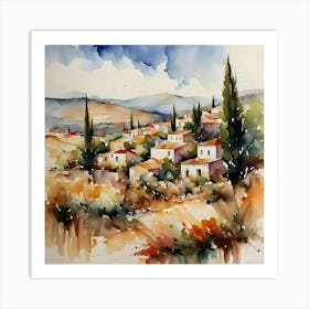 Watercolor Of A Village 3 Art Print