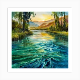 Watercolor Of A River Art Print