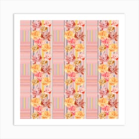 Pastel Flowers on Stripes Art Print