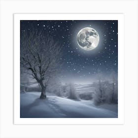 Full Moon In The Snow Art Print