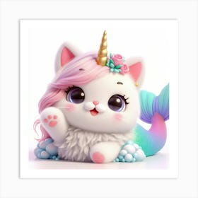 Fluffy 3D image of mermaid caticorn 18 Art Print