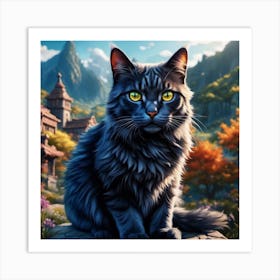 Black Cat In The Forest 2 Art Print